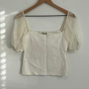Intimately Free People Cream Mesh Puff Sleeve Crop Cami Top Size XS